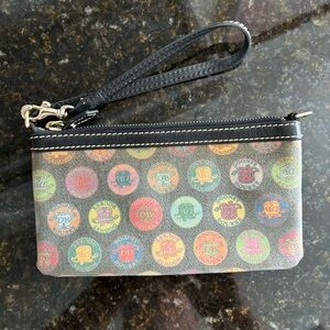 Vintage Dooney & Bourke Wristlet Multicolor Circle Stamp Medallion Logo Design